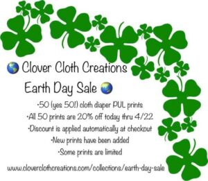 Clover Cloth Creations Earth Day Sale